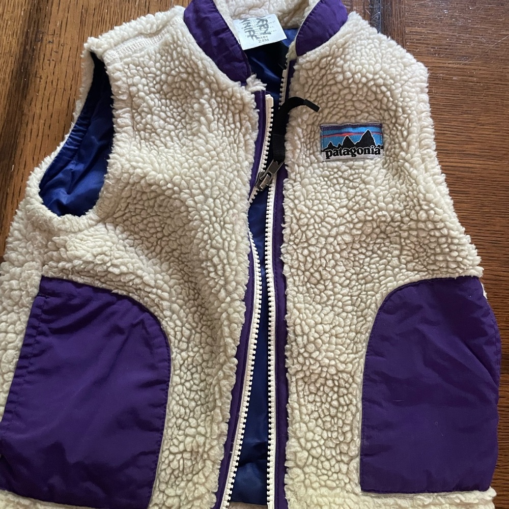 Patagonia Cream and Purple Fleece Vest